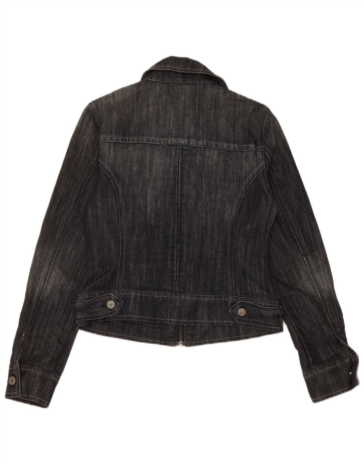Guess Womens Crop Denim Jacket UK 12 Medium Black Bomuld