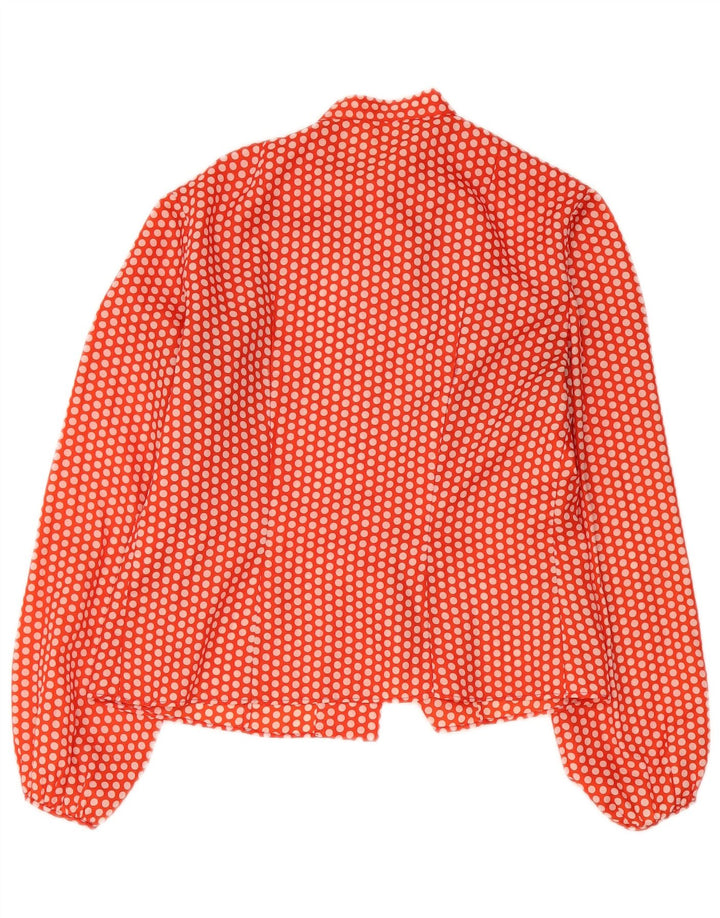 Vintage Dame Front Tie Shirt Bluse UK 14 Medium Orange Polka Dot