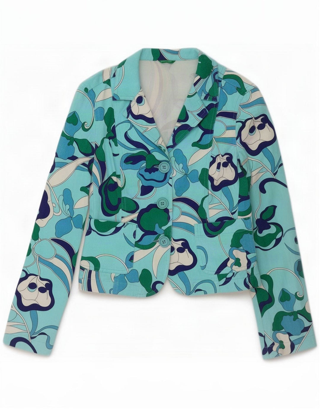 Benetton Dame 3-knaps blazerjakke IT 42 Medium Blue Cotton