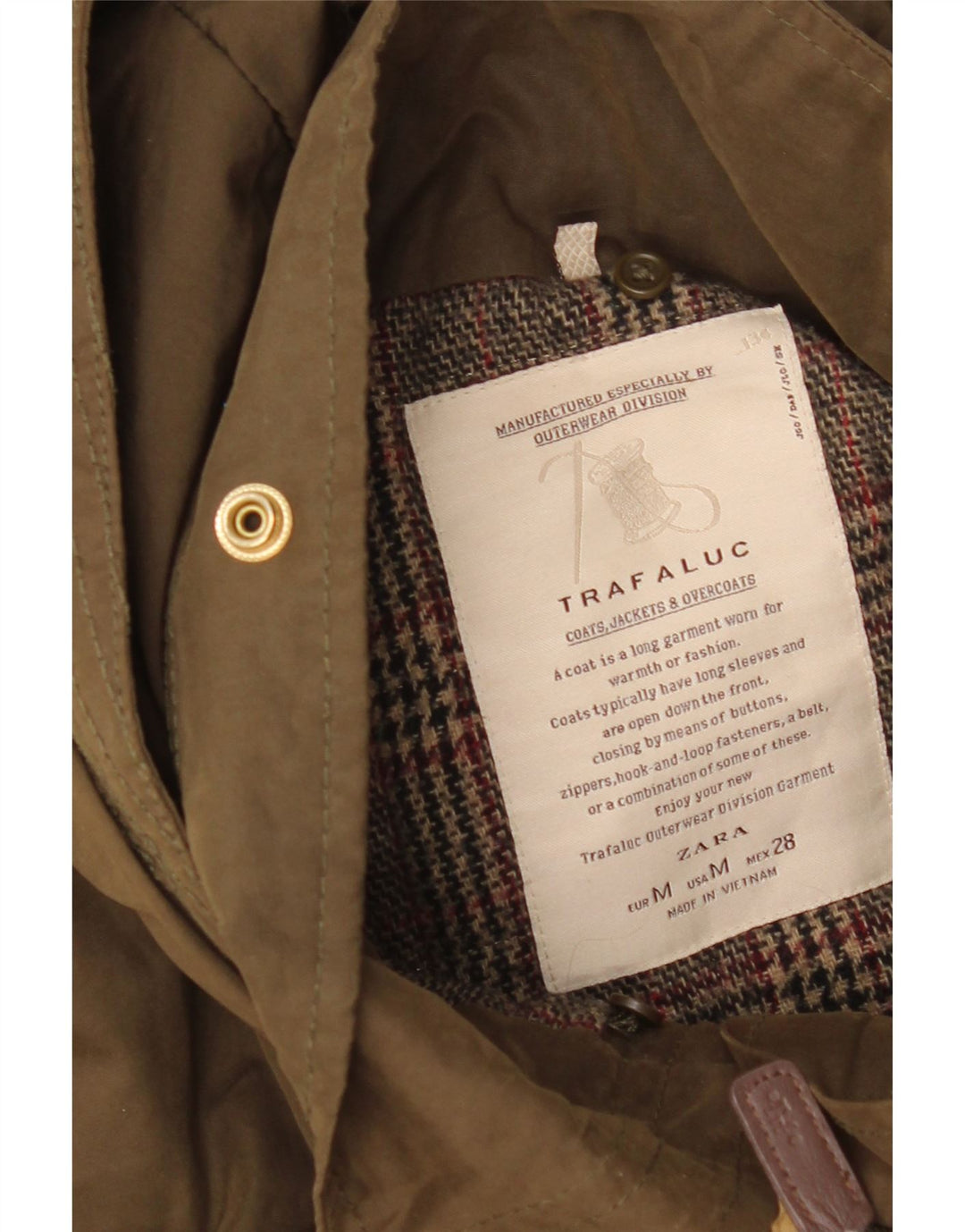 Zara Dame Hooded Parka Jacket UK 14 Medium Khaki Ternet Bomuld