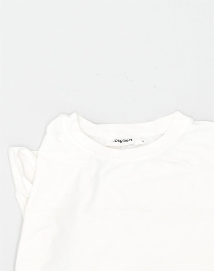 DESIGUAL Womens Crop T-Shirt Top UK 12 Medium White Cotton | Vintage Desigual | Thrift | Second-Hand Desigual | Used Clothing | Messina Hembry 