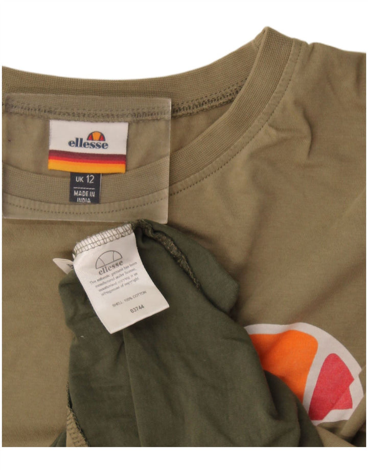 Ellesse Kvinder Oversized Grafisk T-Shirt Top UK 12 Medium Khaki Colourblock
