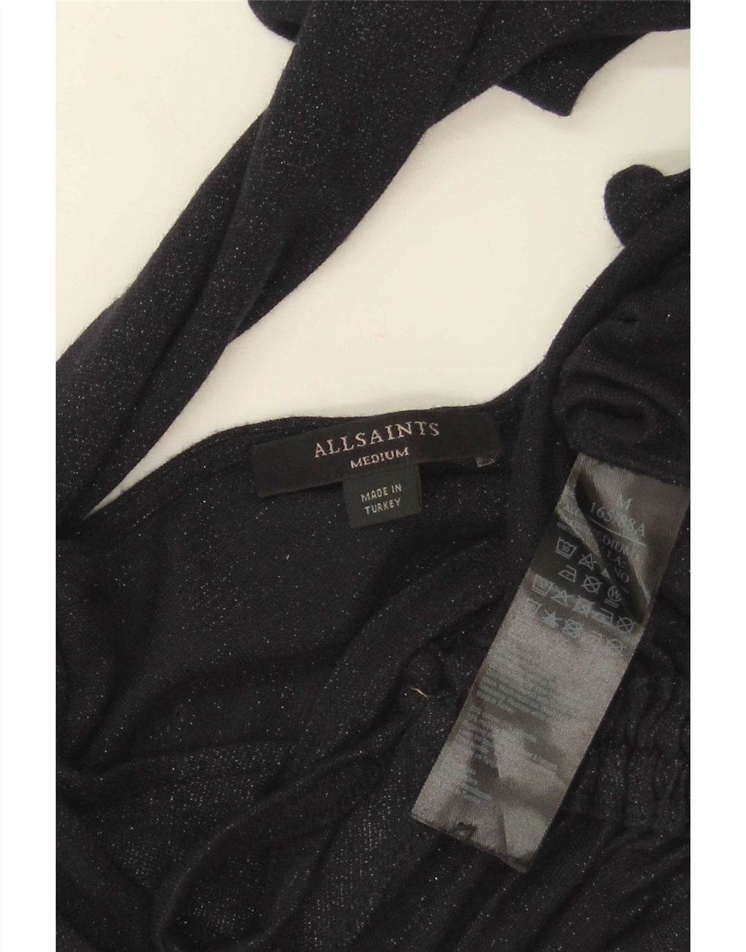 All Saints Dame Crop Top Langærmet UK 12 Medium Navy Blue Viscose