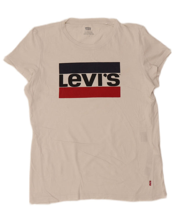 LEVI'S Grafisk T-shirt top til kvinder UK 12 Medium hvid bomuld