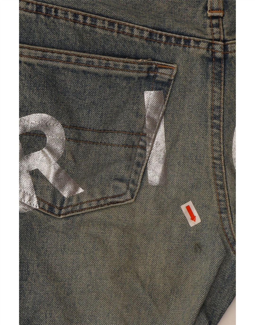 RICHMOND Womens Graphic Denim Shorts W29 Medium Blue Vintage Richmond and Second-Hand Richmond from Messina Hembry 