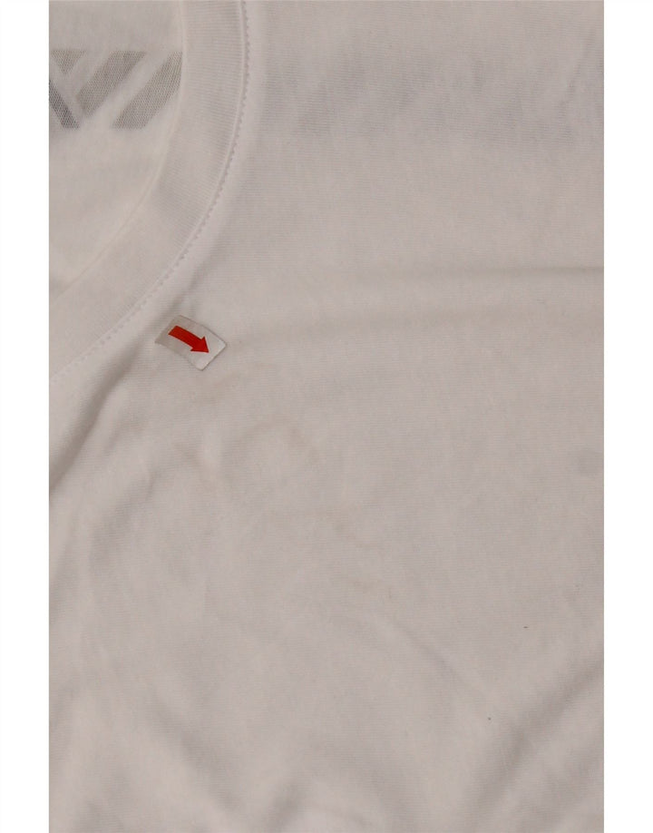 NEW BALANCE Dame Crop Grafisk T-Shirt Top UK 10 Small White Bomuld