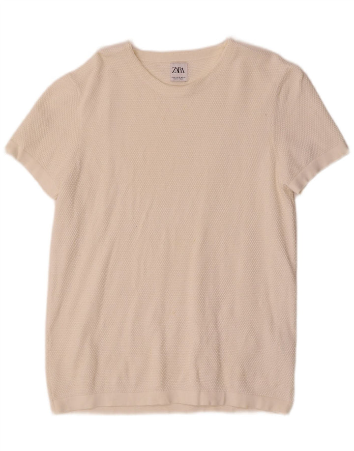 Zara Herre T-shirt Top Medium Off White Bomuld