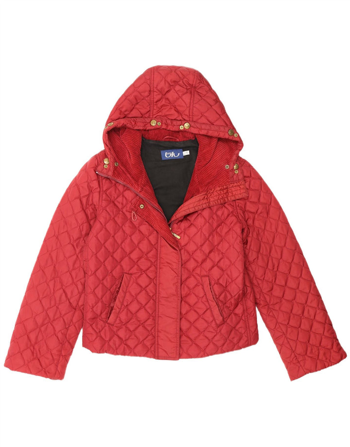 Byblos Dame Hætte Quiltet Jakke UK 12 Medium Burgundy Polyester