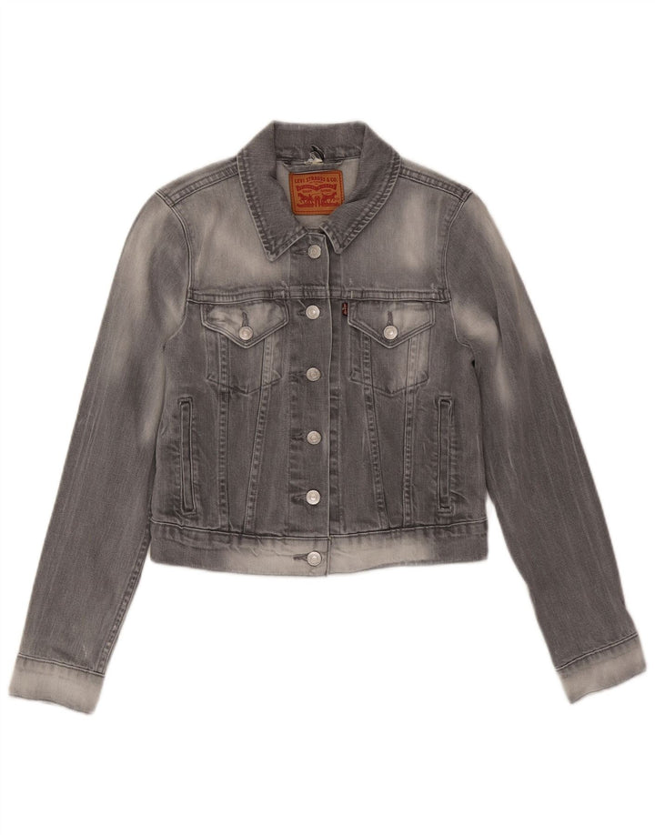 LEVI'S Dame Crop Denim Jacket UK 10 Small Grey Bomuld