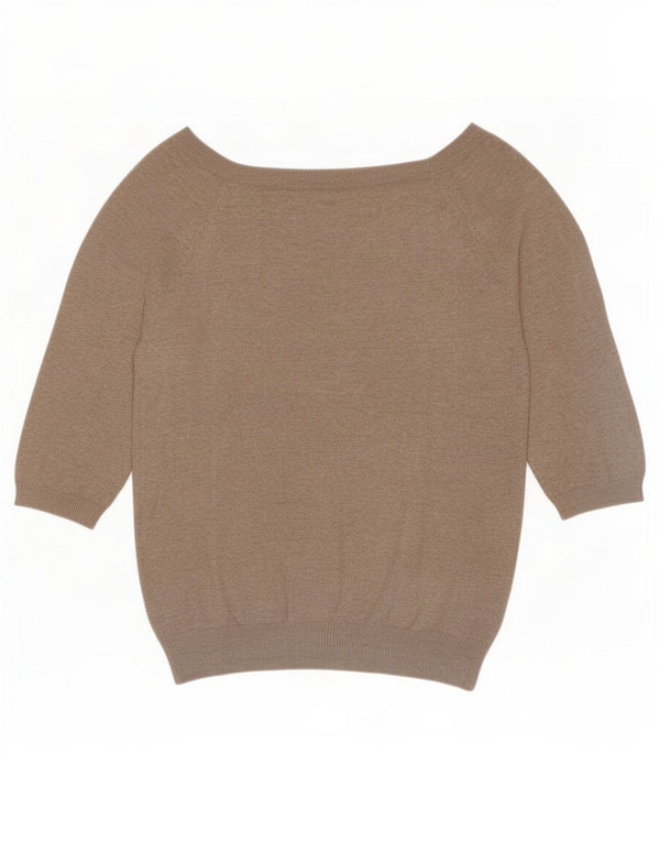 Zara Womens Short Sleeve Boat Neck Jumper Sweater UK 16 Large Beige Cotton