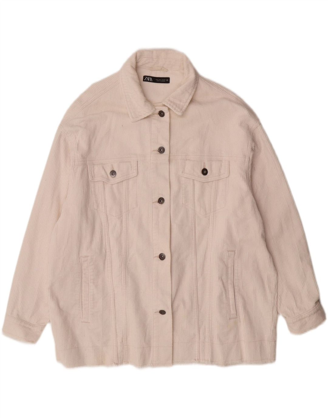 ZARA Dame Oversized Corduroy Jacket UK 16 Large Off White Bomuld