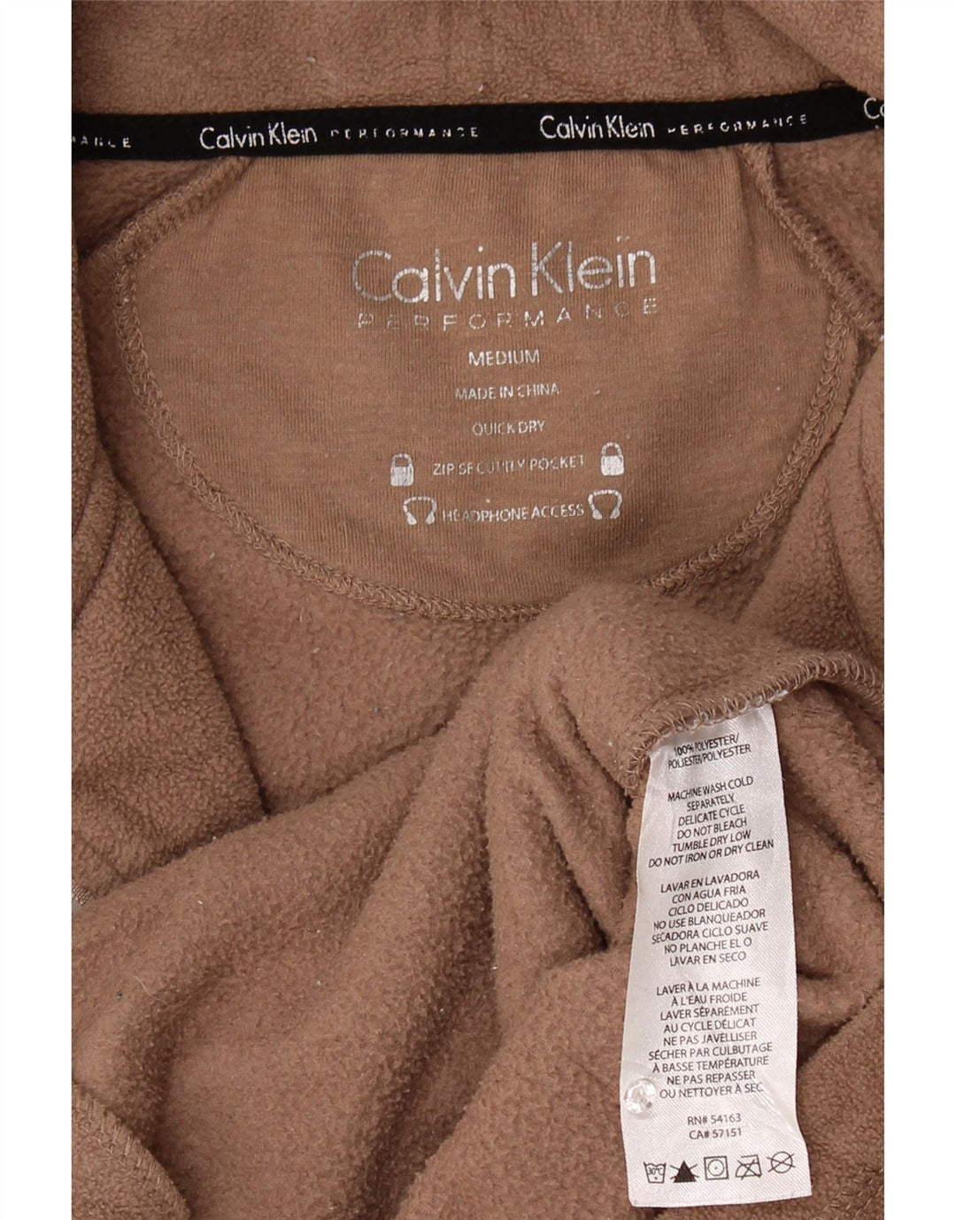 Calvin Klein Dame Grafisk Fleece Jakke UK 14 Medium Brun Polyester