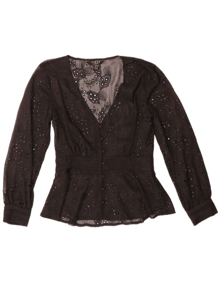 Lipsy Womens Shirt Bluse UK 10 Small Black Floral Polyester