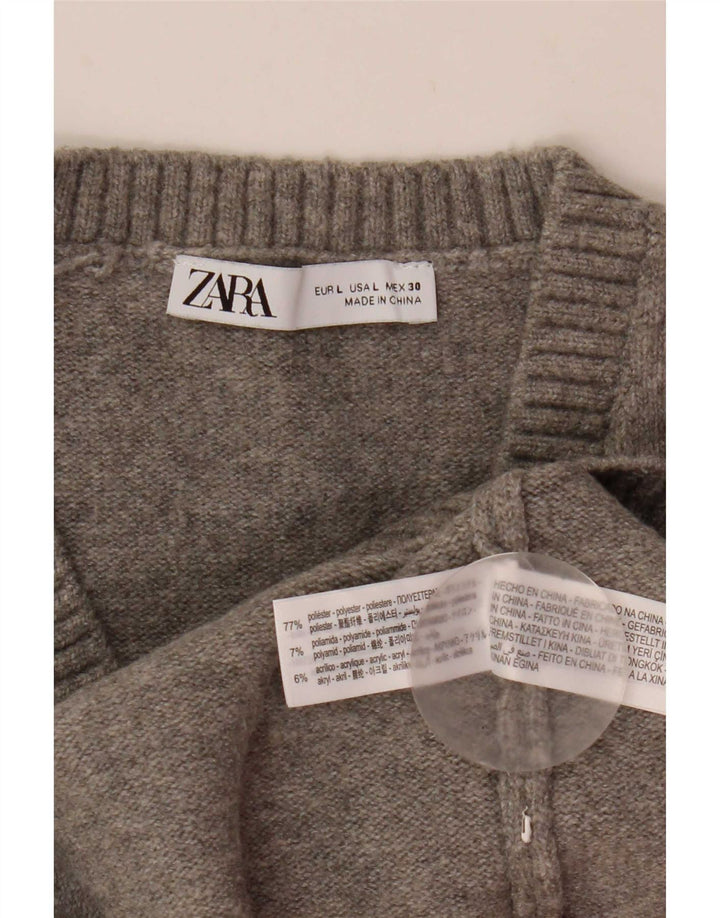 Zara Womens Crop Vest Tank Top UK 14 Large Grå Polyester