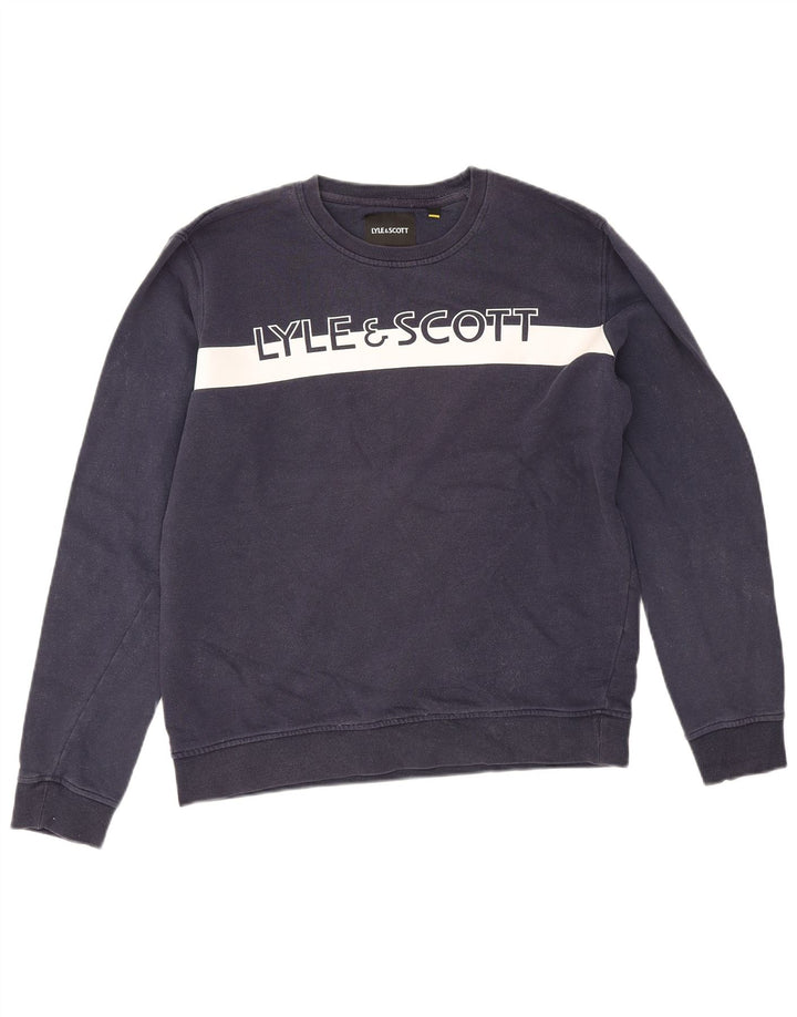 Lyle & Scott Herre Grafisk Sweatshirt Jumper Medium Navy Blue Colourblock
