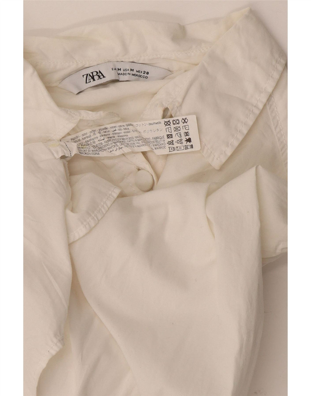 Zara Womens Crop Shirt Bluse UK 12 Medium White Bomuld