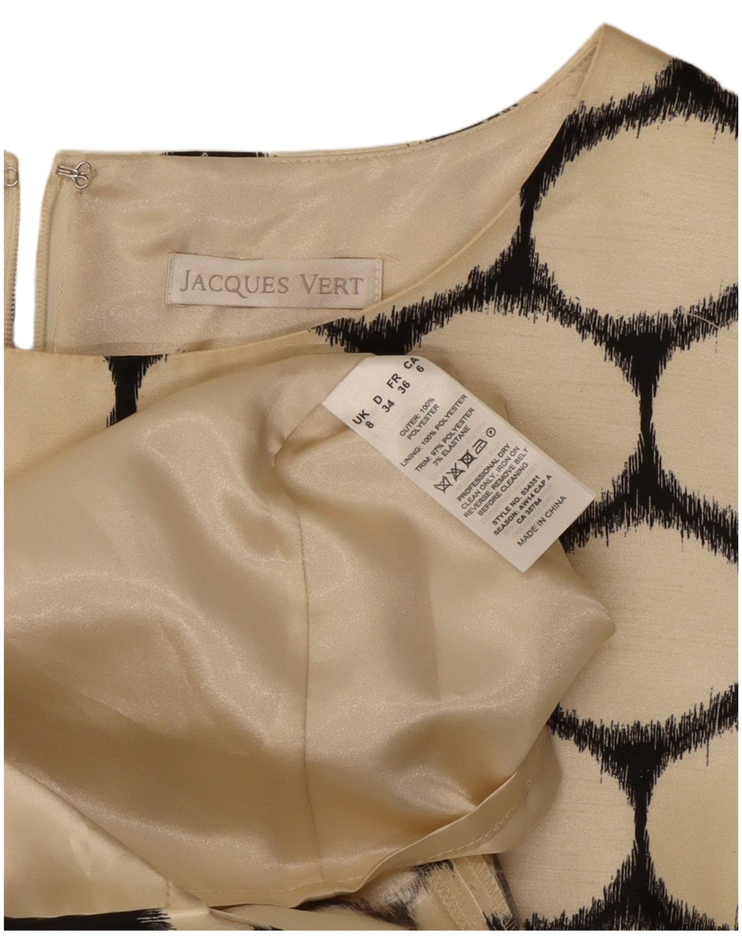 JACQUES VERT Dameskedekjole UK 8 Small Beige Polka Dot Polyester