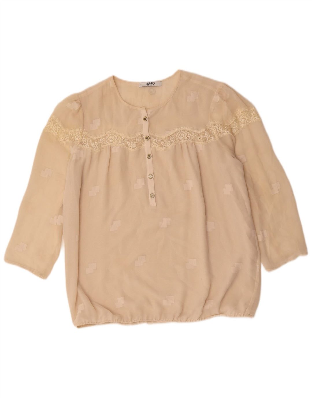 LIU JO Dame 3/4 ærmet bluse Top UK 16 Stor Beige Geometrisk