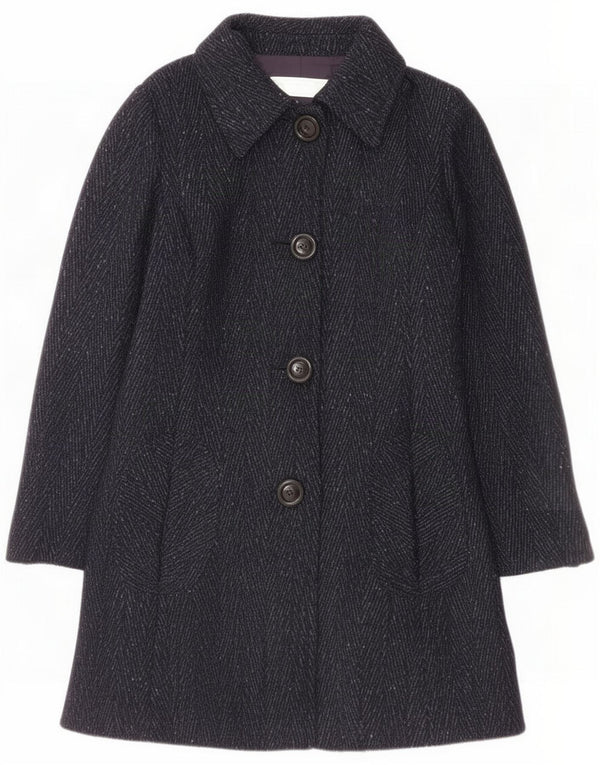 Intrend Womens 4-knaps overfrakke UK 12 Medium Navy Blue Chevron Virgin Wool