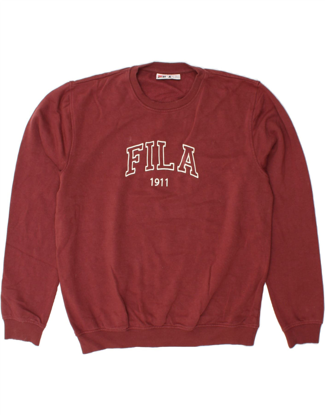 FILA Mens Graphic Sweatshirt Jumper Small Maroon Cotton Vintage Fila and Second-Hand Fila from Messina Hembry 