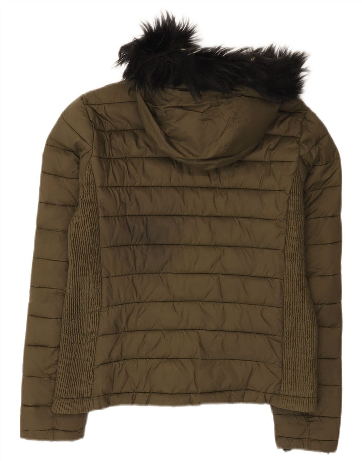 Superdry Polstret hættejakke til kvinder UK 14 Medium Khaki Nylon