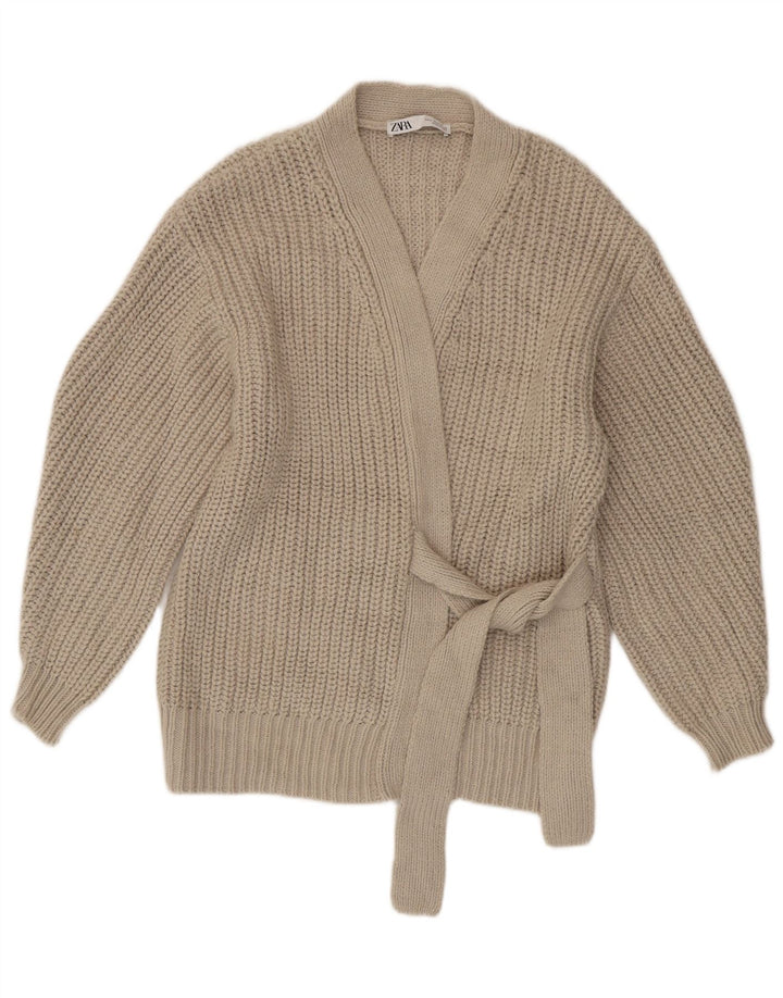 Zara Dame Oversized Cardigan Sweater UK 10 Lille Beige Akryl