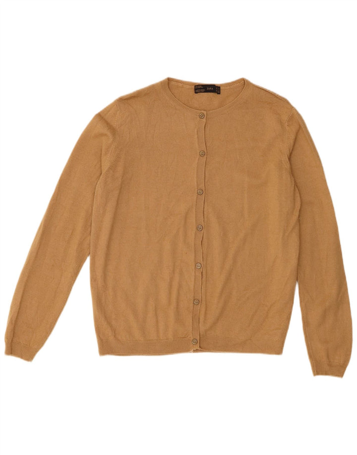 Zara Dame Cardigan Sweater UK 14 Stor Beige Uld