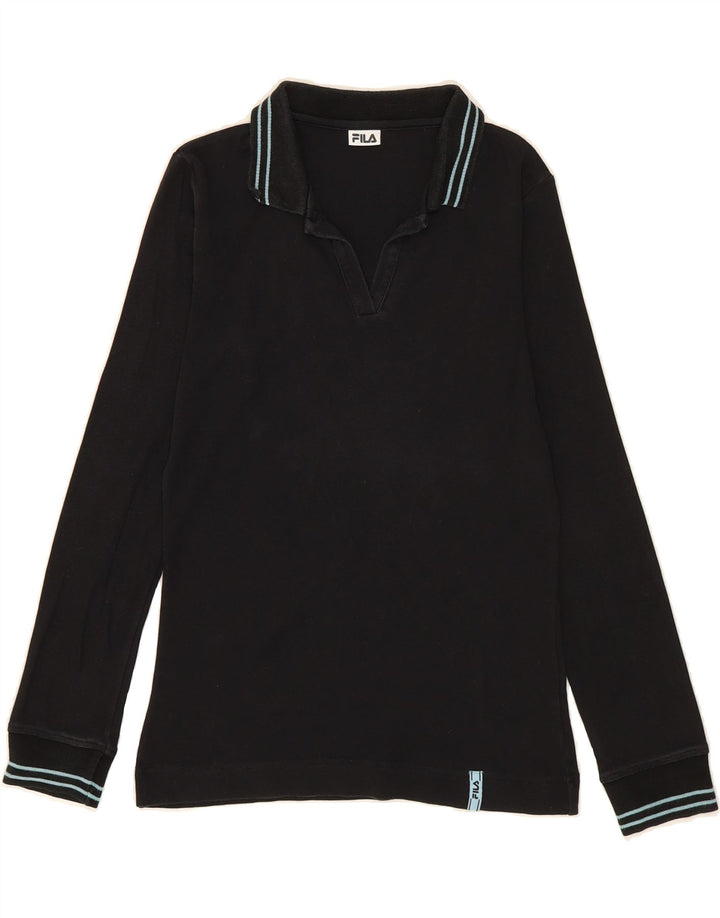 FILA Womens Long Sleeve Polo Shirt UK 12 Medium Black Cotton Vintage Fila and Second-Hand Fila from Messina Hembry 
