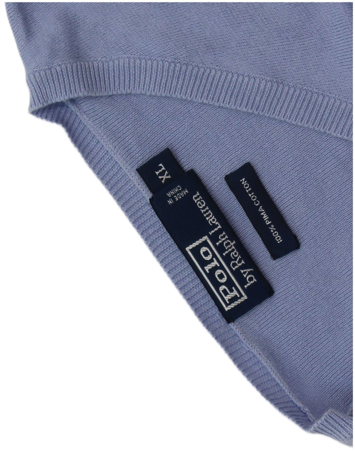 POLO RALPH LAUREN Dame V-hals sweater UK 18 XL Blå Bomuld