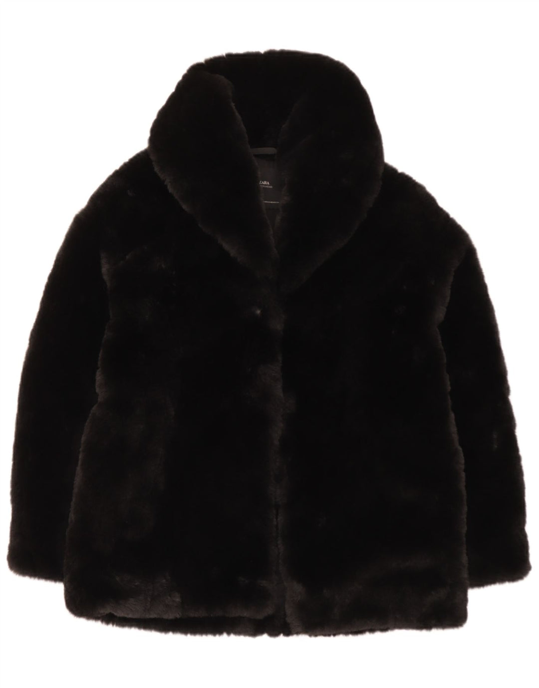 Zara Dame imiteret Pelsjakke UK 6 XS Sort Polyester
