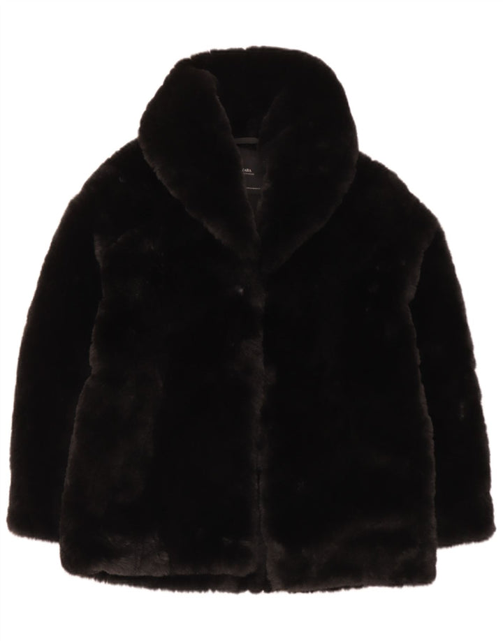 Zara Dame imiteret Pelsjakke UK 6 XS Sort Polyester