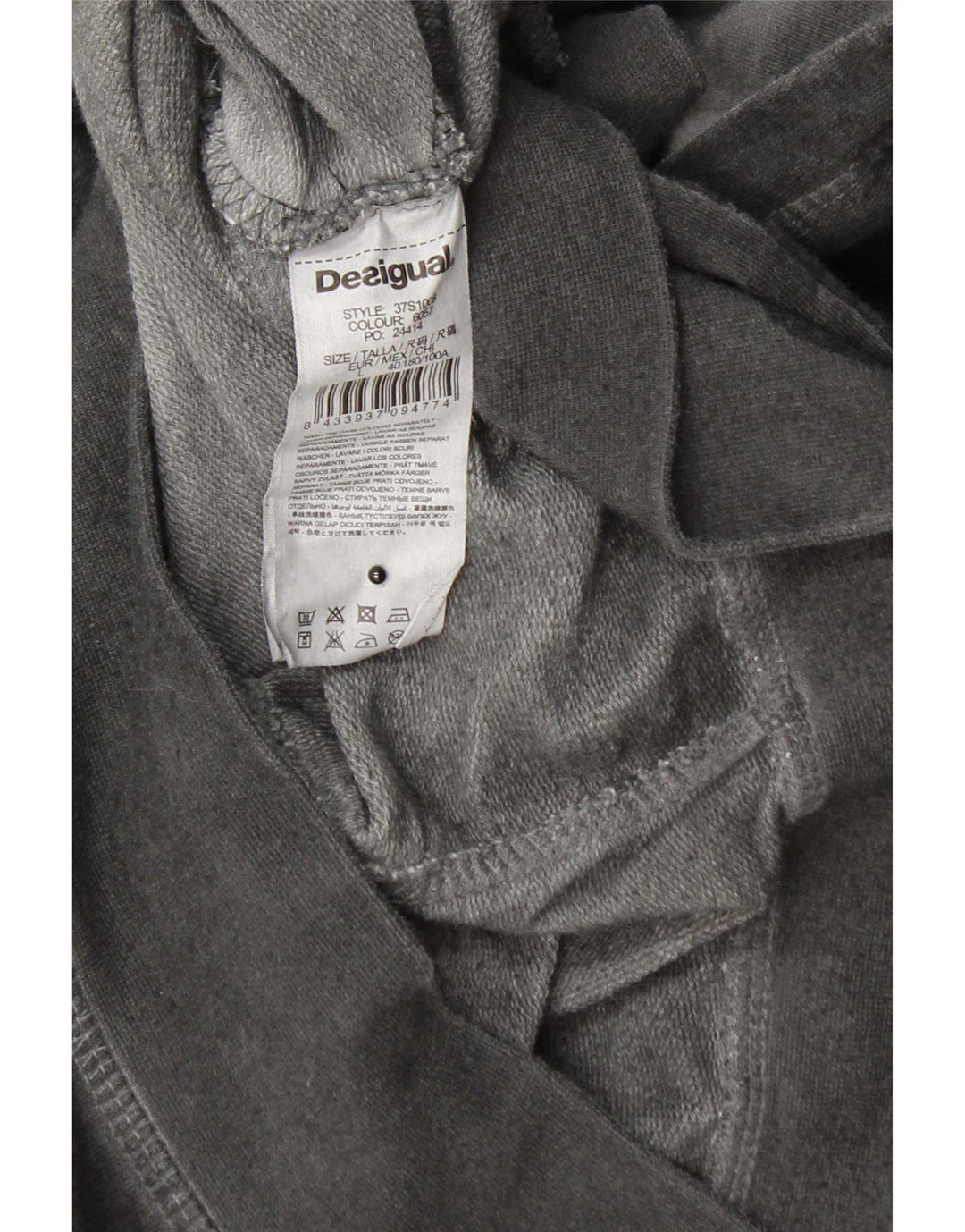 Desigual Herre Button Neck Hoodie Jumper Stor Grå Bomuld