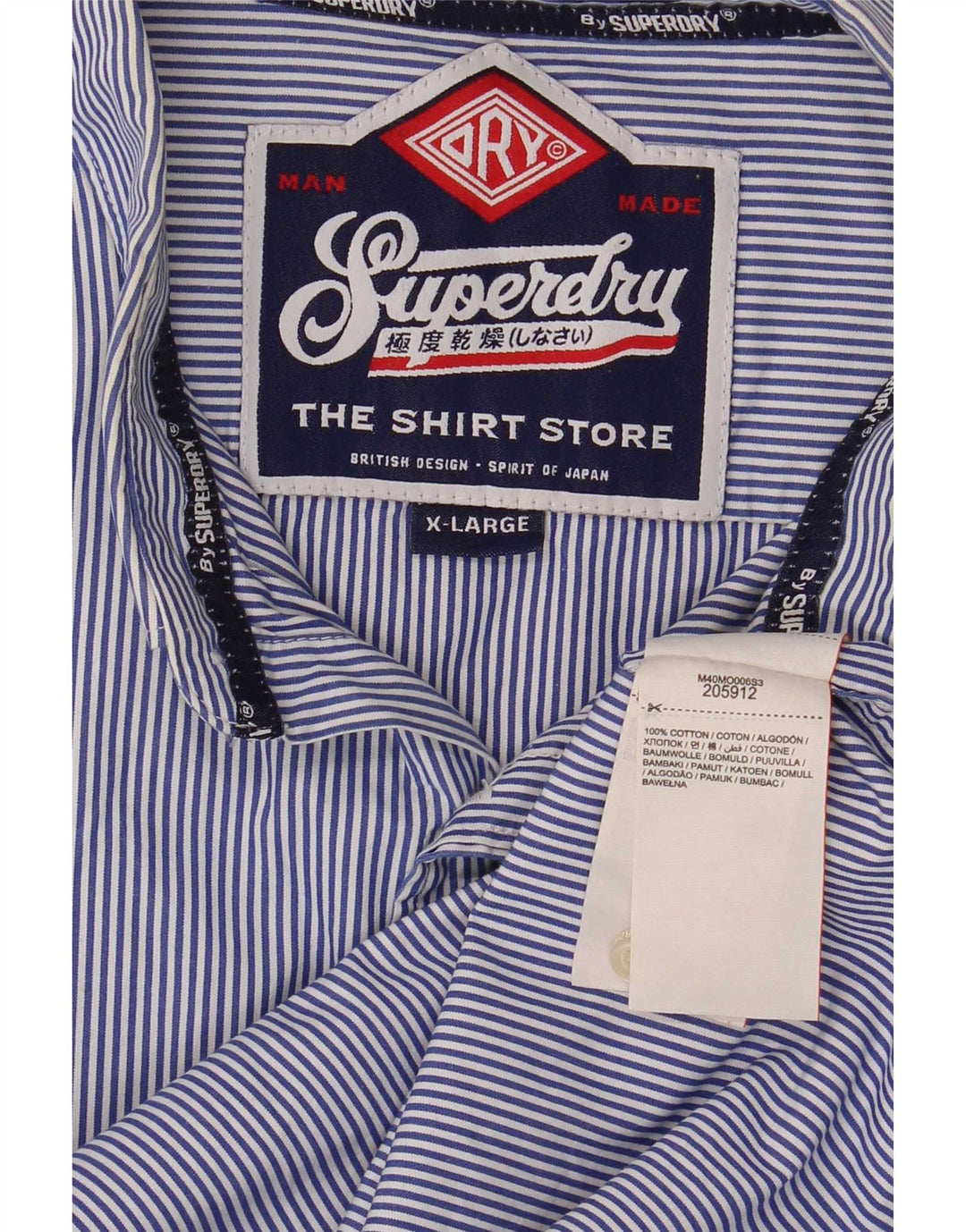 Superdry herreskjorte XL blå nålestribet bomuld