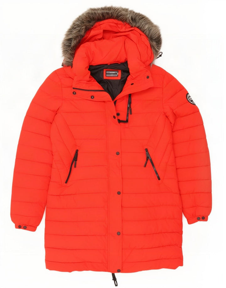 Superdry Polstret Frakke med hætte til kvinder UK 12 Medium Rød Polyester