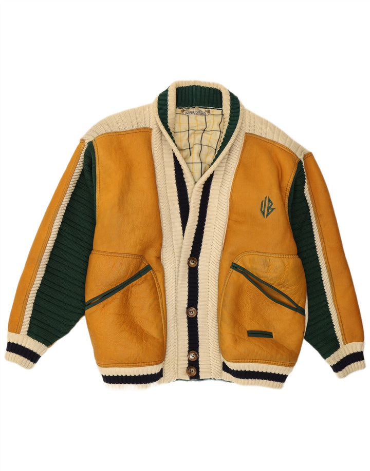 Umberto Bilancioni Herrejakke UK 40 Large Yellow Colourblock Læder