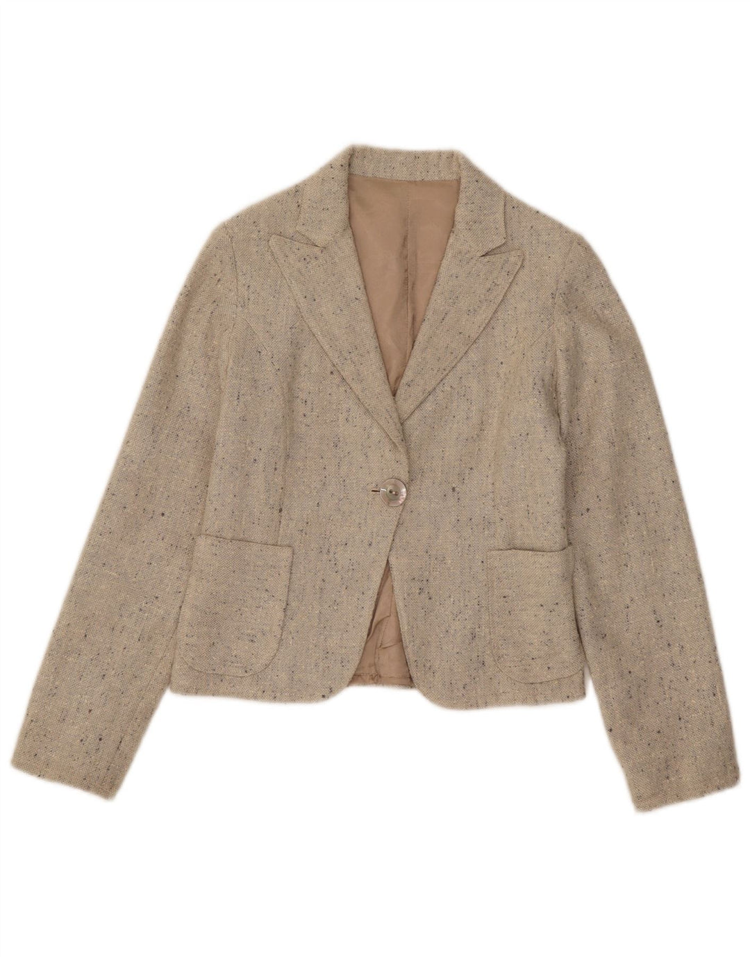 Vintage Dame Crop 1 Knap Blazer Jacket UK 4 XS Beige Flecked