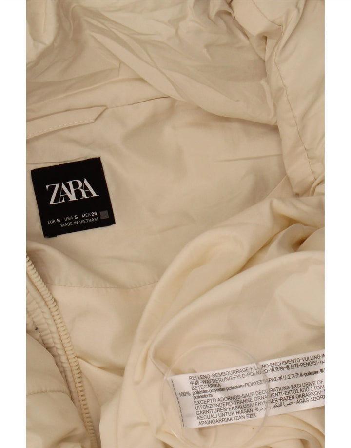 Zara Dame Hætte Oversized Polstret Jakke UK 10 Small Off White Polyester