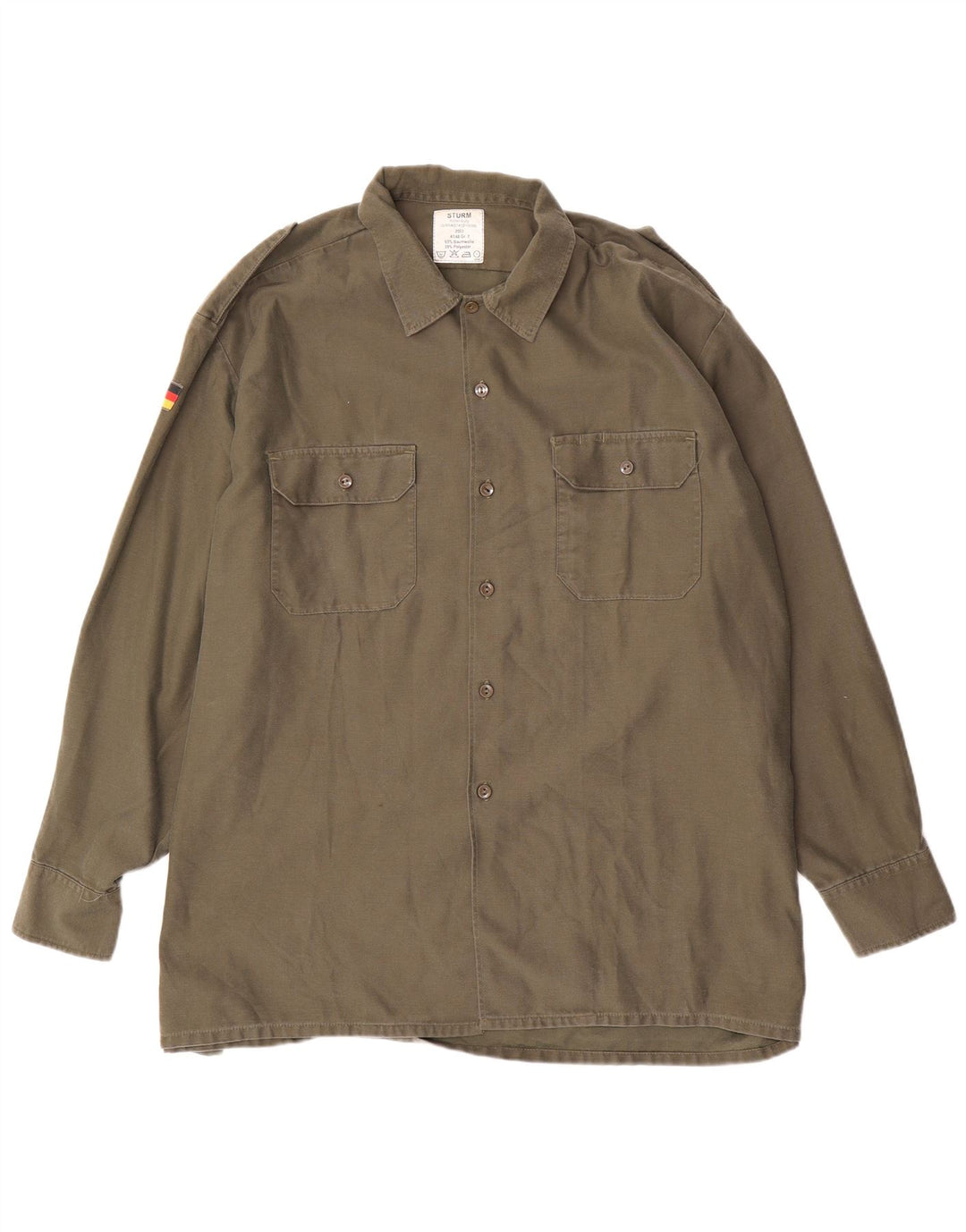 Vintage Herre Military Shirt Størrelse 47/48 2XL Khaki Bomuld