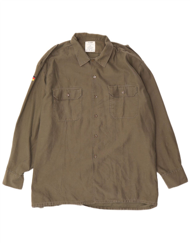 Vintage Herre Military Shirt Størrelse 47/48 2XL Khaki Bomuld