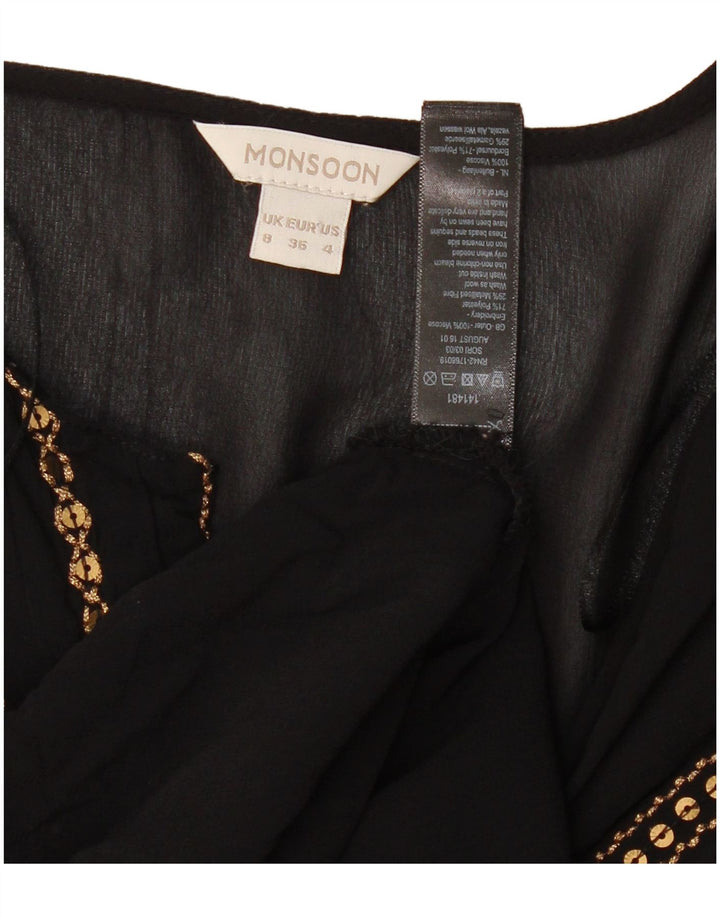 MONSOON Dame Langærmet Bluse Top UK 8 Small Black Viscose