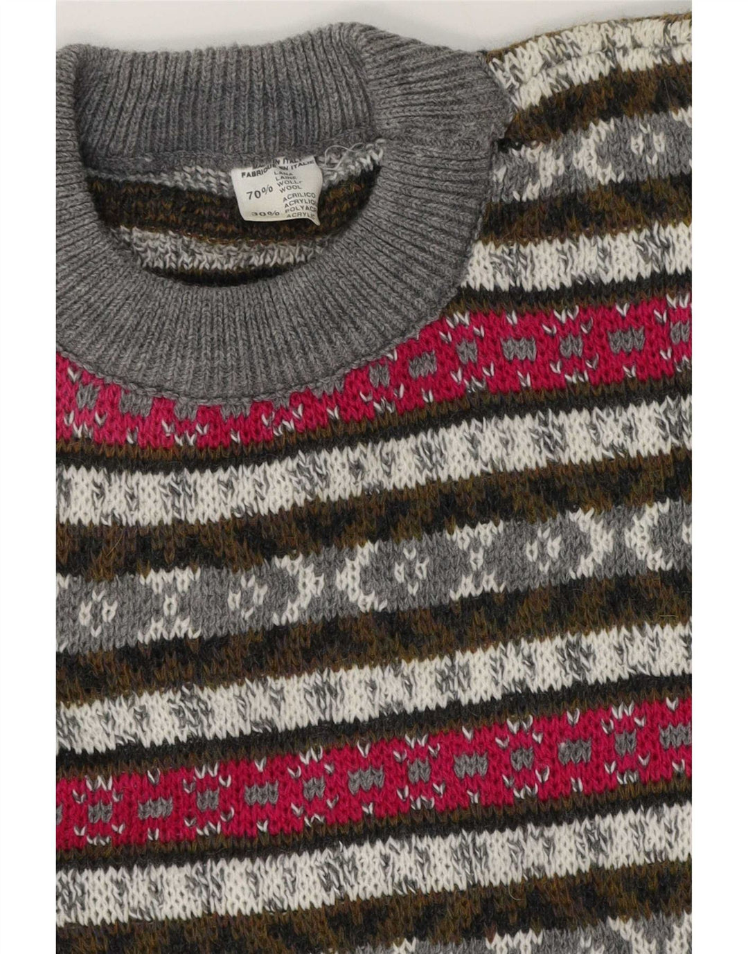 Vintage herre sweater med rund hals, medium flerfarvet Fair Isle uld