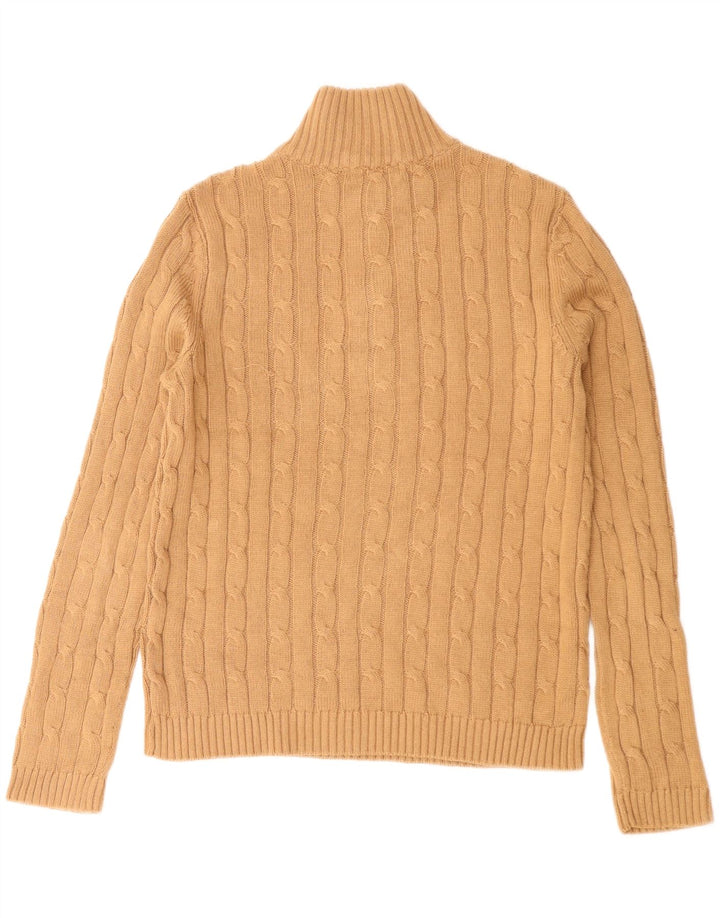 Chaps Dame Zip Neck Jumper Sweater UK 10 Small Beige Bomuld