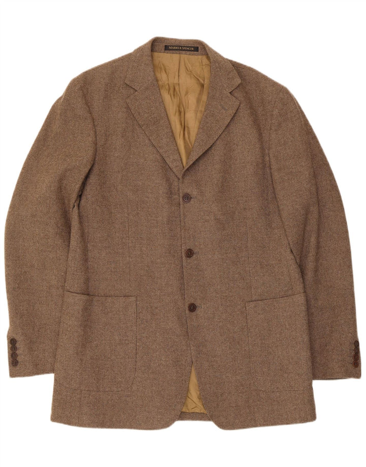 Marks & Spencer Herre 3-knaps blazerjakke UK 42 Large Brown New Wool