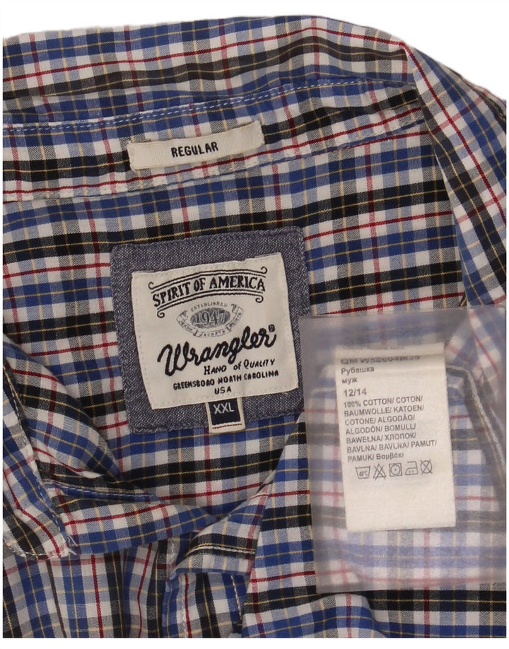 Wrangler kortærmet herreskjorte med normal pasform 2XL blå ternet bomuld