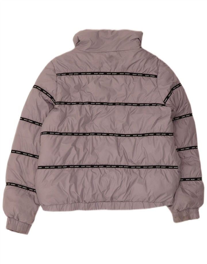 Dkny Dame grafisk hættepolstret jakke UK 12 Medium Grå Polyester