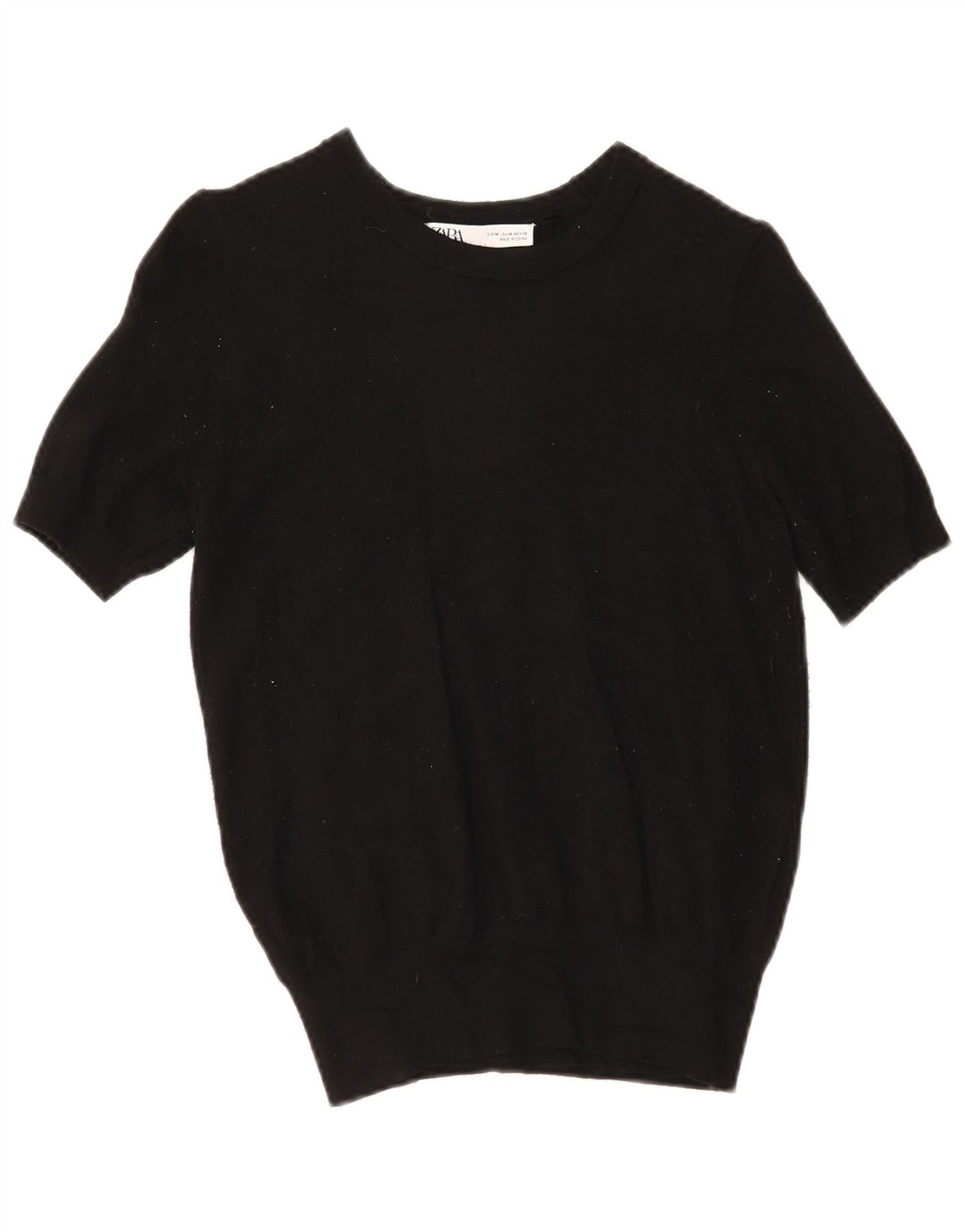 Zara Dame strikket kortærmet bluse Top UK 12 Medium Black Viscose