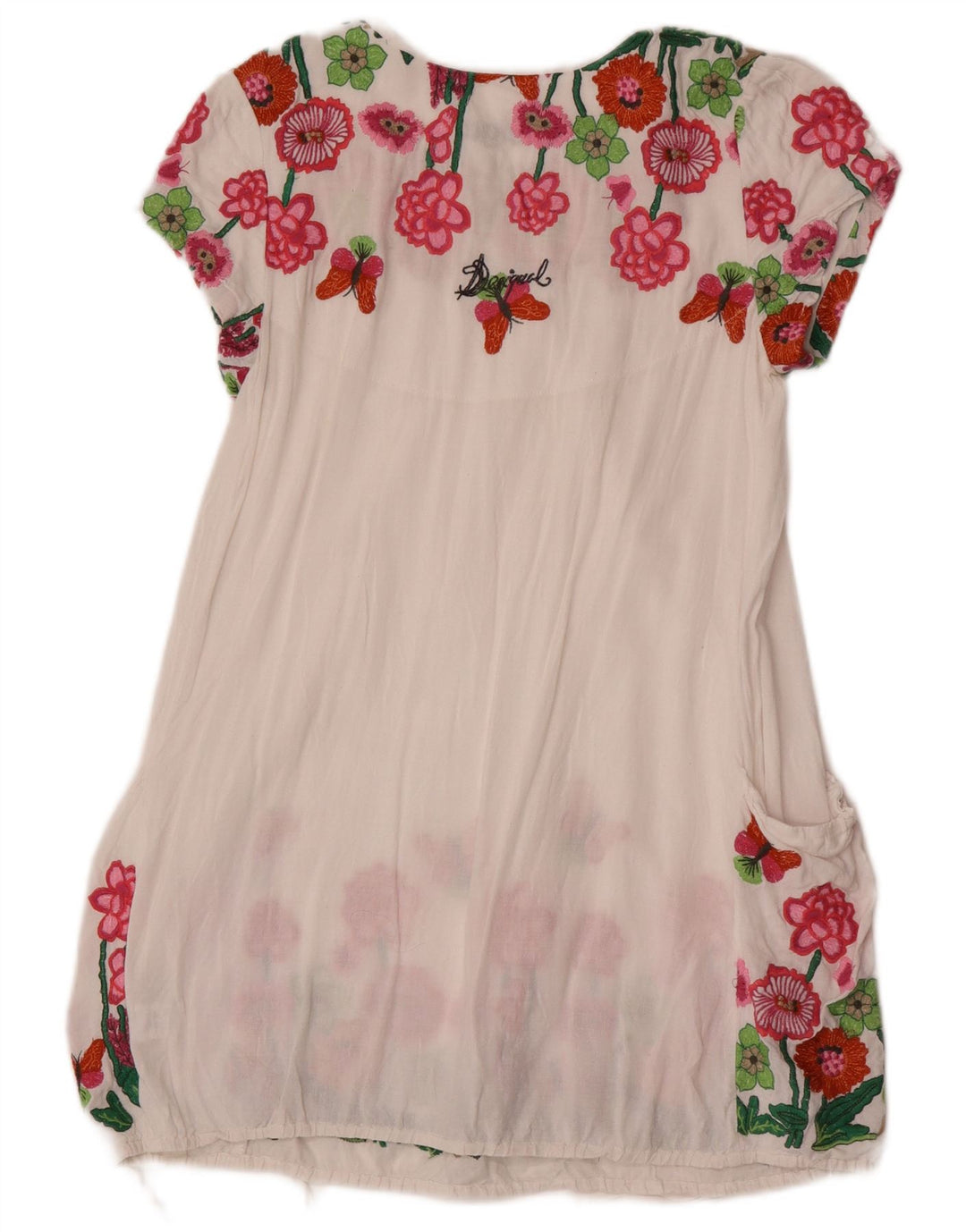 Desigual Dame Tunika Top UK 12 Medium White Floral Viscose