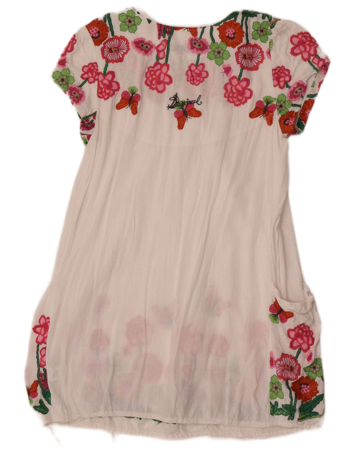 Desigual Dame Tunika Top UK 12 Medium White Floral Viscose