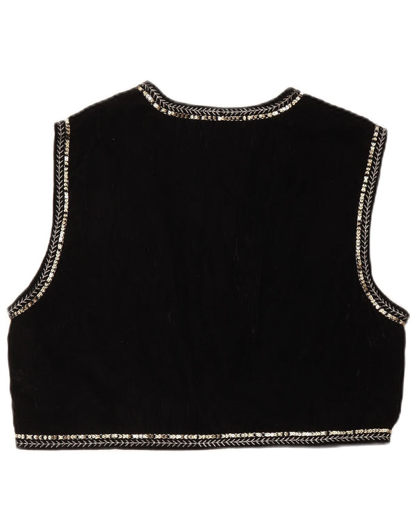 Zara Womens Velvet OPEN vest UK 18 XL Black Floral Polyester