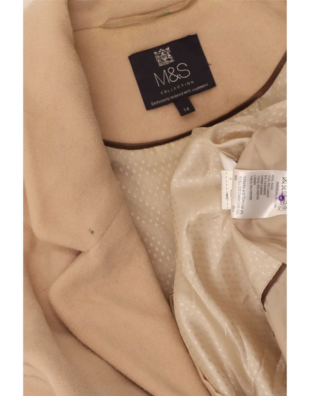 Marks & Spencer Dameoverfrakke UK 14 Medium Beige Uld